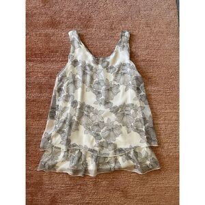Giusy Size S Blouse Italy Pure Silk Layered Floral Print Tank Top White